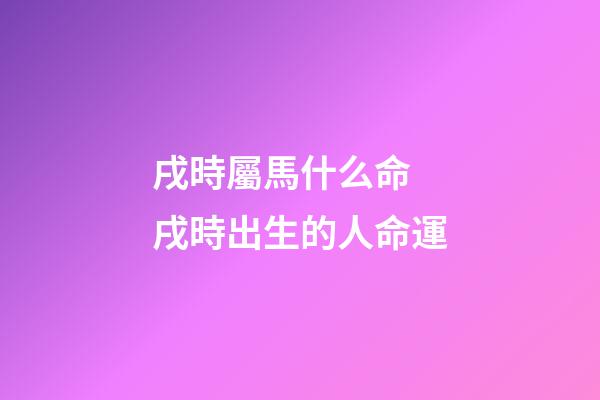戌時屬馬什么命 戌時出生的人命運